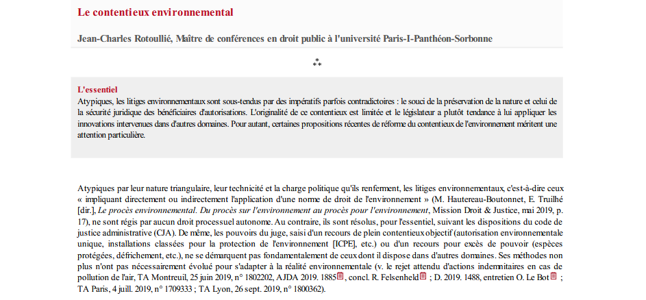 Le contentieux environnemental