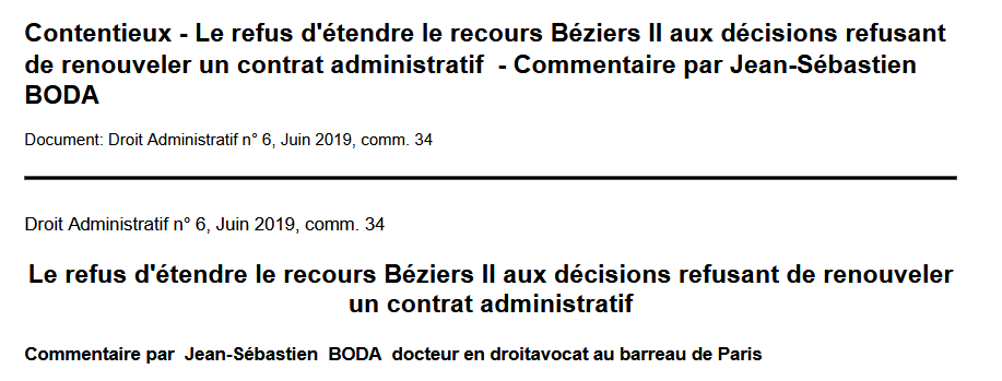 Le refus d'étendre le recours Béziers II aux décisions refusant de renouveler un contrat administratif