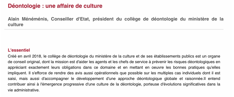 Déontologie : une affaire de culture