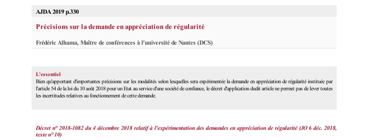Précisions sur la demande en appréciation de régularité