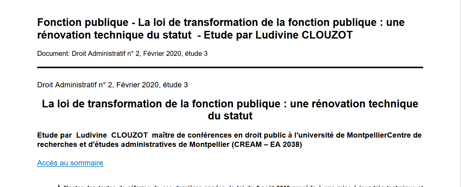 La loi de transformation de la fonction publique : une rénovation technique du statut