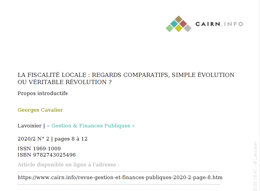 LA FISCALITÉ LOCALE : REGARDS COMPARATIFS, SIMPLE ÉVOLUTION OU VÉRITABLE RÉVOLUTION ?