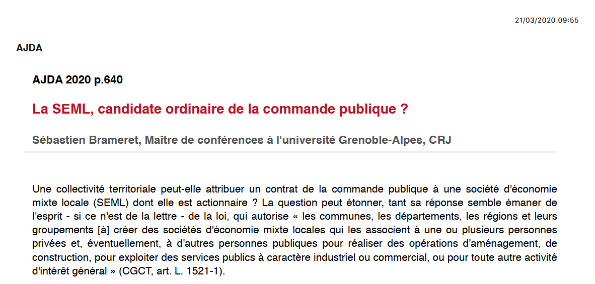 La SEML, candidate ordinaire de la commande publique ?