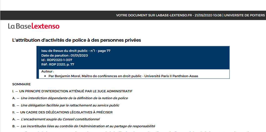 L'attribution d'activités de police à des personnes privées