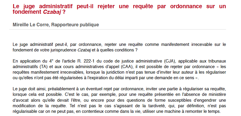 Le juge administratif peut-il rejeter une requête par ordonnance sur un fondement Czabaj ?