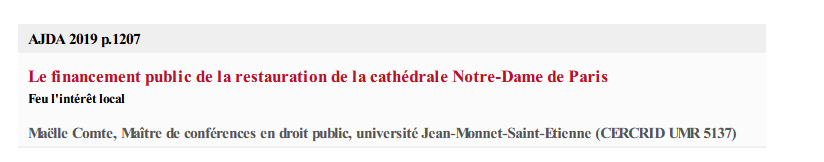 Le financement public de la restauration de la cathédrale Notre-Dame de Paris