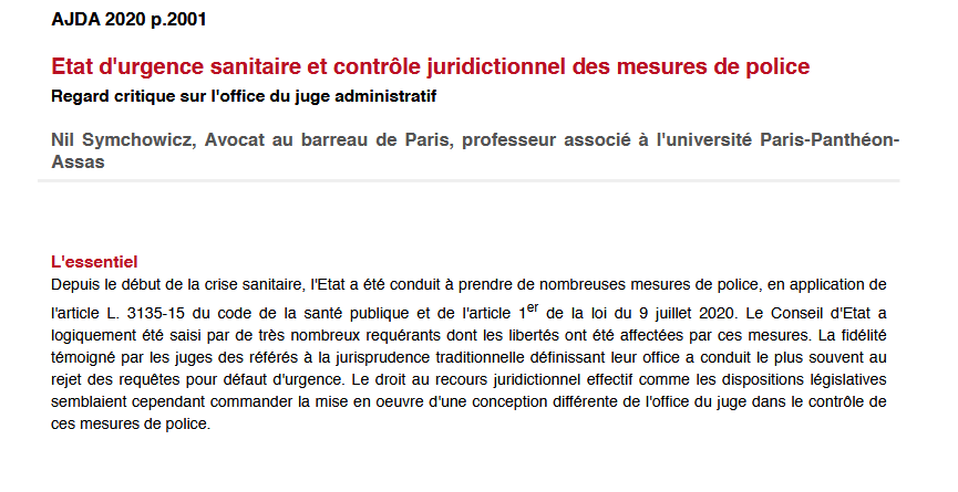 Etat d'urgence sanitaire et contrôle juridictionnel des mesures de police