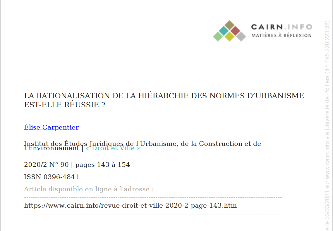 LA RATIONALISATION DE LA HIÉRARCHIE DES NORMES D’URBANISME EST-ELLE RÉUSSIE ?