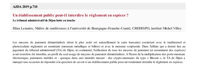 Un établissement public peut-il interdire le règlement en espèces ? Le tribunal administratif de Dijon botte en touche