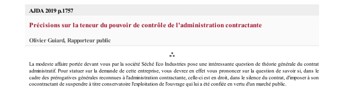 Précisions sur la teneur du pouvoir de contrôle de l'administration contractante