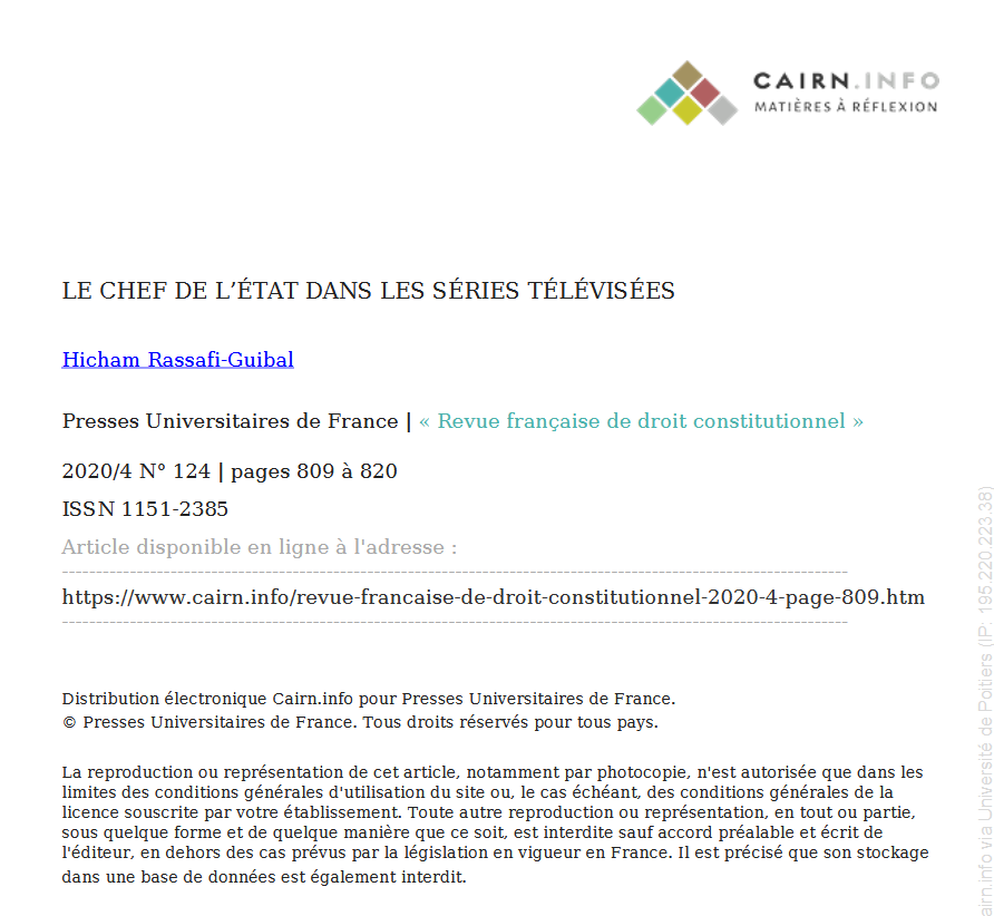 LE CHEF DE L’ÉTAT DANS LES SÉRIES TÉLÉVISÉES