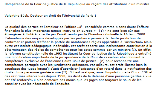 Compétence de la Cour de justice de la République au regard des attributions d'un ministre