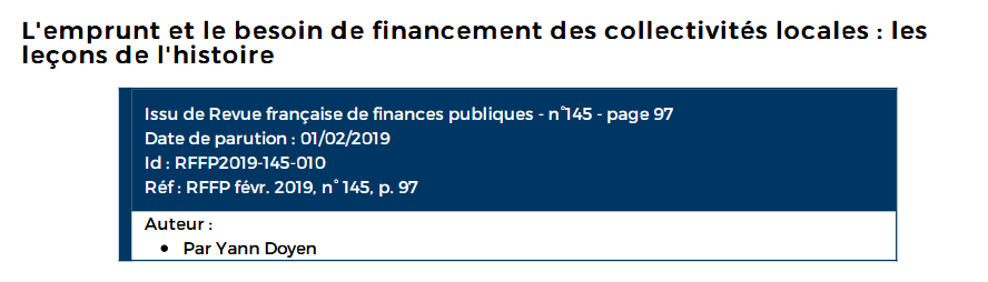 L'emprunt et le besoin de financement des collectivités locales : les leçons de l'histoireleçons de l'histoire