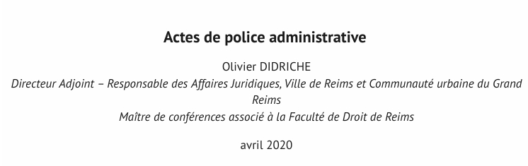 Répertoire de police administrative, Actes de police administrative
