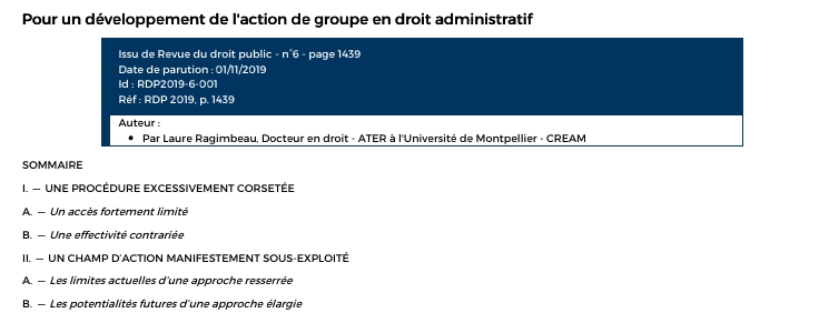 Pour un développement de l'action de groupe en droit administratif Pour un développement de l'action de groupe en droit administratif