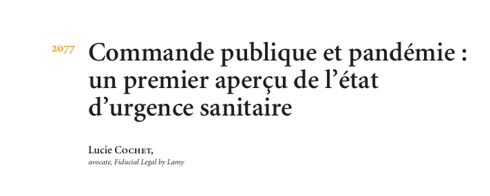 Commandepublique et pandémie : un premier aperçu de l’état d’urgence sanitaire