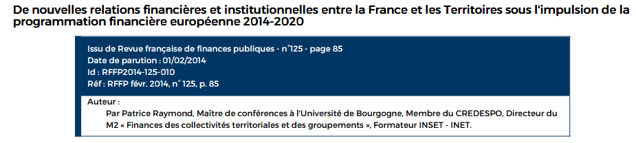 De nouvelles relations financières et institutionnelles entre la France et les Territoires sous l'impulsion de la programmation financière européenne 2014-2020