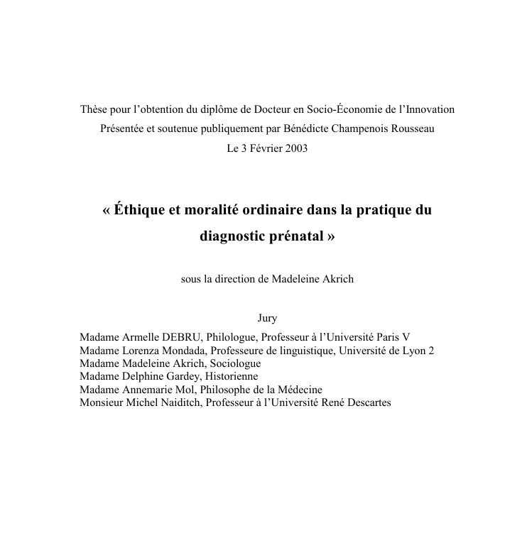 « Éthique et moralité ordinaire dans la pratique du diagnostic prénatal »