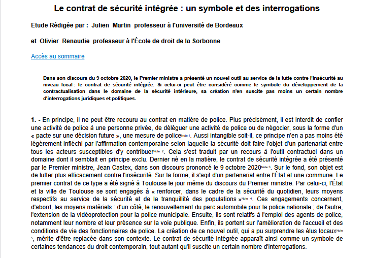 Le contrat de sécurité intégrée : un symbole et des interrogations