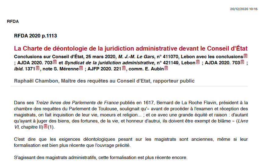 La Charte de déontologie de la juridiction administrative devant le Conseil d'État