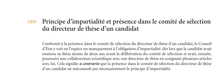 Principe d’impartialité et présence dans le comité de sélection du directeur de thèse d’un candidat