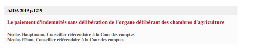 Le paiement d'indemnités sans délibération de l'organe délibérant des chambres d'agriculture