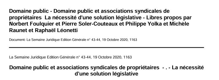 Domaine public - Domaine public et associations syndicales de  propriétaires  La nécessité d'une solution législative