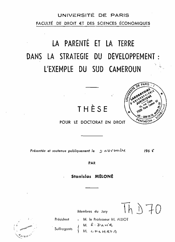 La parenté et la terre dans la stratégie du développement : l’exemple du Sud Cameroun