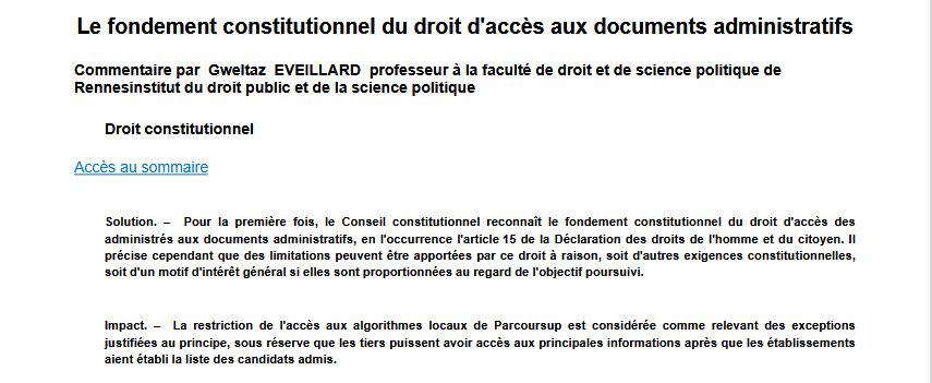 Le fondement constitutionnel du droit d'accès aux documents administratifs