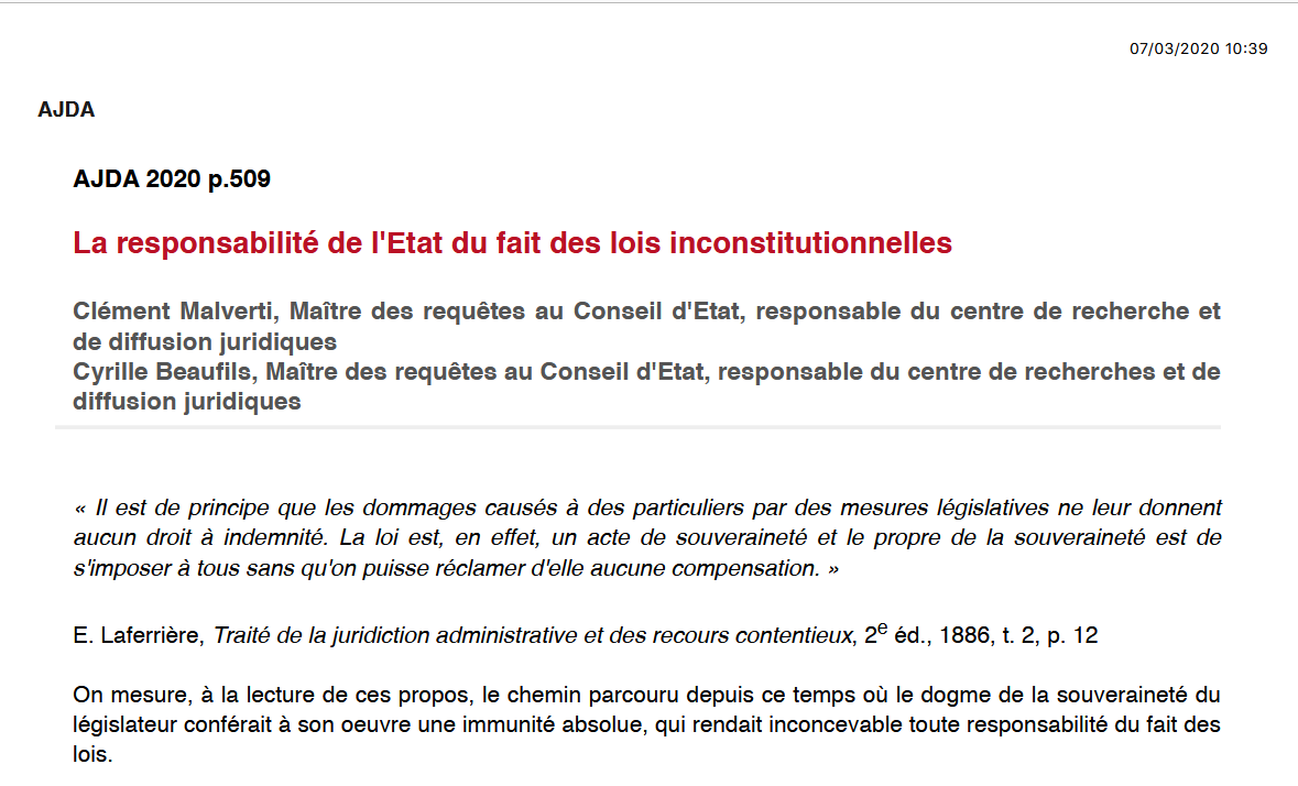 La responsabilité du fait des lois inconstitutionnelles (1)