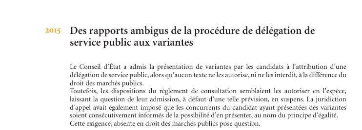 Des rapports ambigus de la procédure de délégation de service public aux variantes