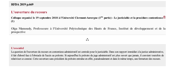 L'ouverture du recours. Colloque organisé le 19 septembre 2018 à l'Université Clermont-Auvergne (1re partie) - Le justiciable et la procédure contentieuse
