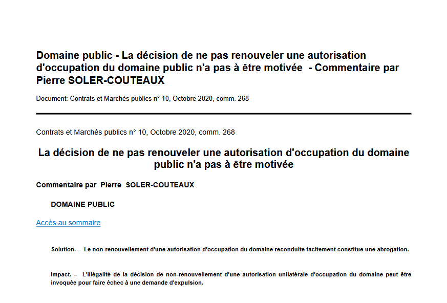La décision de ne pas renouveler une autorisation d'occupation du domaine public n'a pas à être motivée