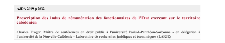 Prescription des indus de rémunération des fonctionnaires de l'Etat exerçant sur le territoire calédonien