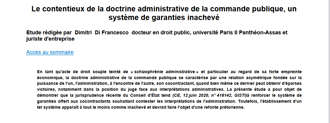 Le contentieux de la doctrine administrative de la commande publique, un système de garanties inachevé
