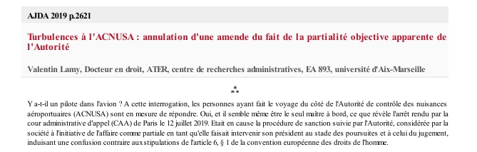 Turbulences à l'ACNUSA : annulation d'une amende du fait de la partialité objective apparente de l'Autorité