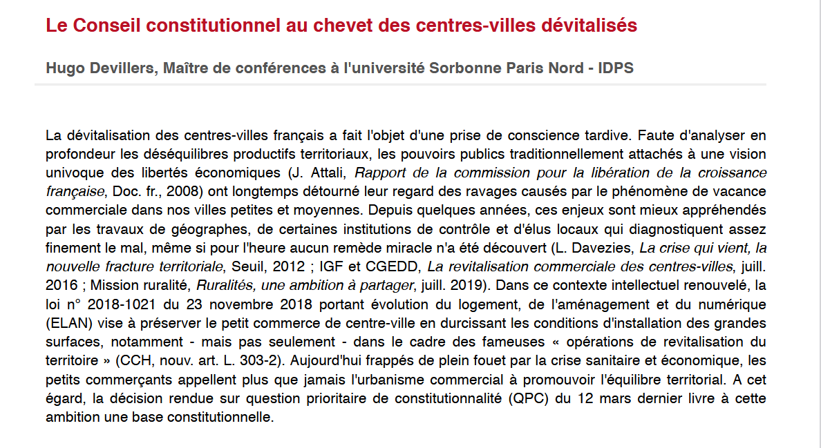 Le Conseil constitutionnel au chevet des centres-villes dévitalisés