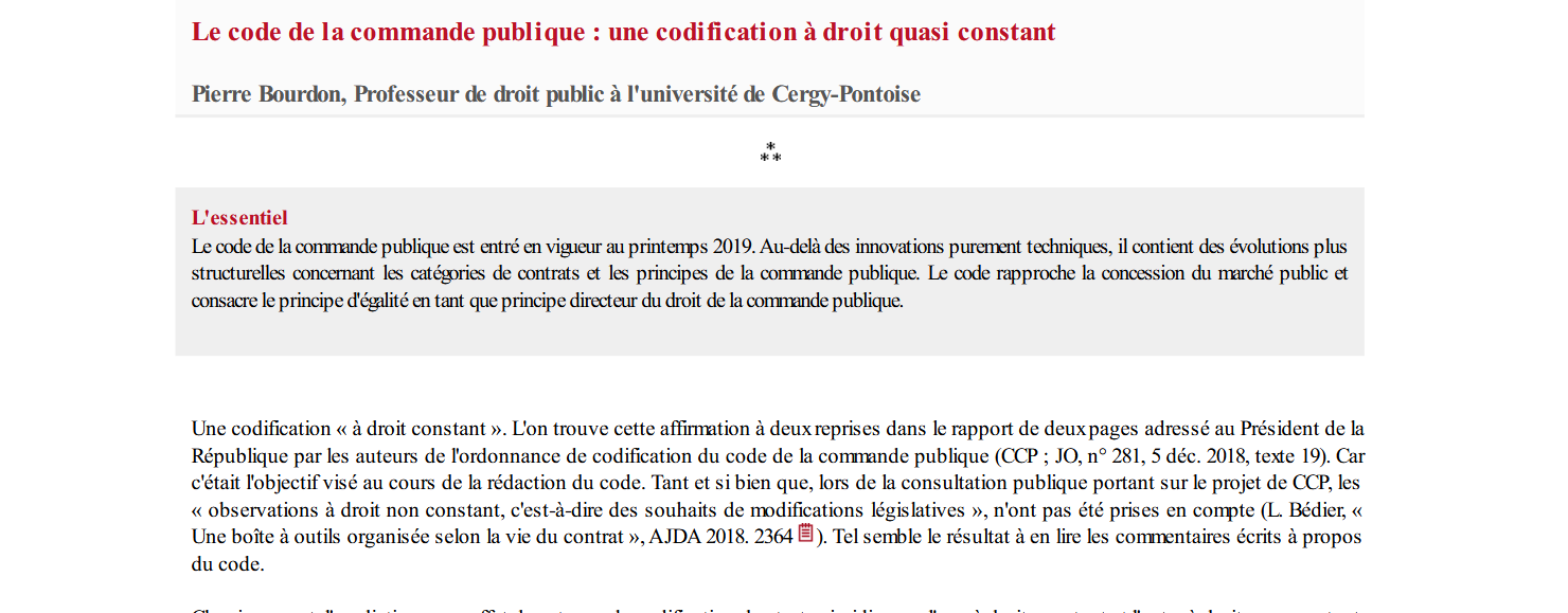 Le code de la commande publique : une codification à droit quasi constant