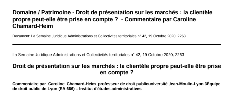 Domaine / Patrimoine - Droit de présentation sur les marchés : la clientèle  propre peut-elle être prise en compte ?