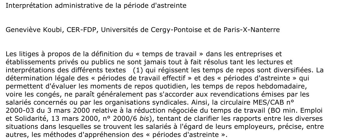 Interprétation administrative de la période d'astreinte