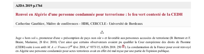Renvoi en Algérie d'une personne condamnée pour terrorisme : le feu vert contesté de la CEDH