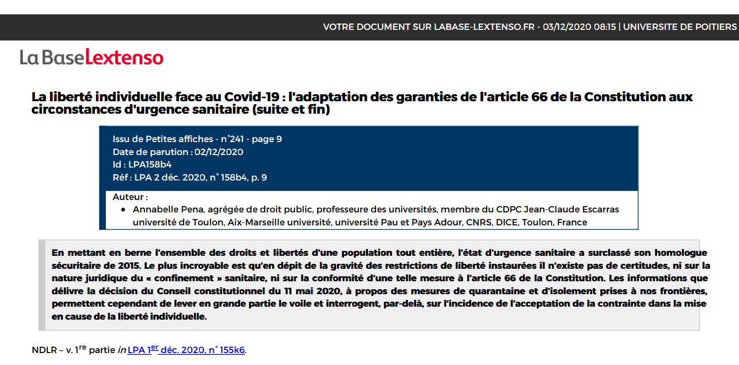 La liberté individuelle face au Covid-19 : l'adaptation des garanties de l'article 66 de la Constitution aux circonstances d'urgence sanitaire (suite et fin)