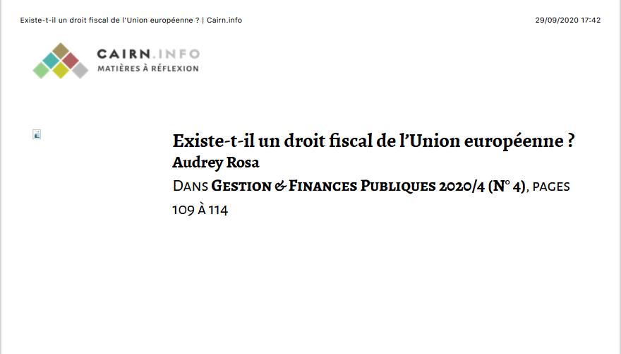 Existe-t-il un droit fiscal de l’Union européenne ?