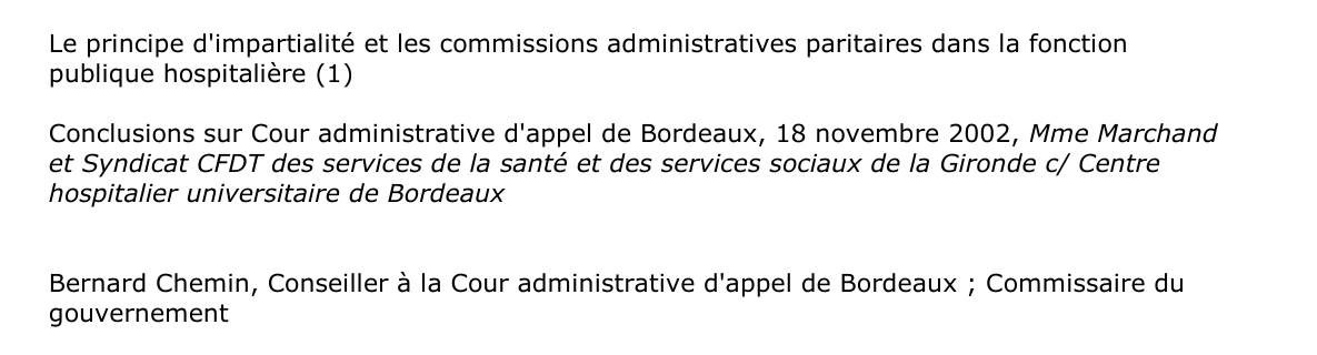 Le principe d'impartialité et les commissions administratives paritaires dans la fonction  publique hospitalière: Conclusions sur Cour administrative d'appel de Bordeaux, 18 novembre 2002, Mme Marchand  et Syndicat CFDT des services de la santé
