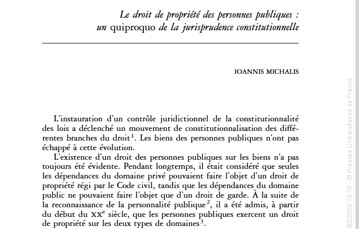 LE DROIT DE PROPRIÉTÉ DES PERSONNES PUBLIQUES : UN QUIPROQUO DE LA JURISPRUDENCE CONSTITUTIONNELLE