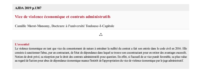 Vice de violence économique et contrats administratifs