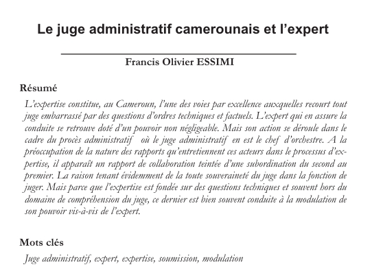 Le juge administratif camerounais et l’expert