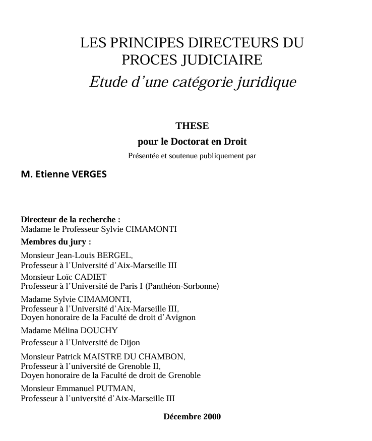 LES PRINCIPES DIRECTEURS DU PROCES JUDICIAIRE : Etude d’une catégorie juridique