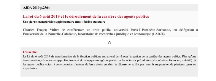 La loi du 6 août 2019 et le déroulement de la carrière des agents publics Une pierre managériale supplémentaire dans l'édifice statutaire