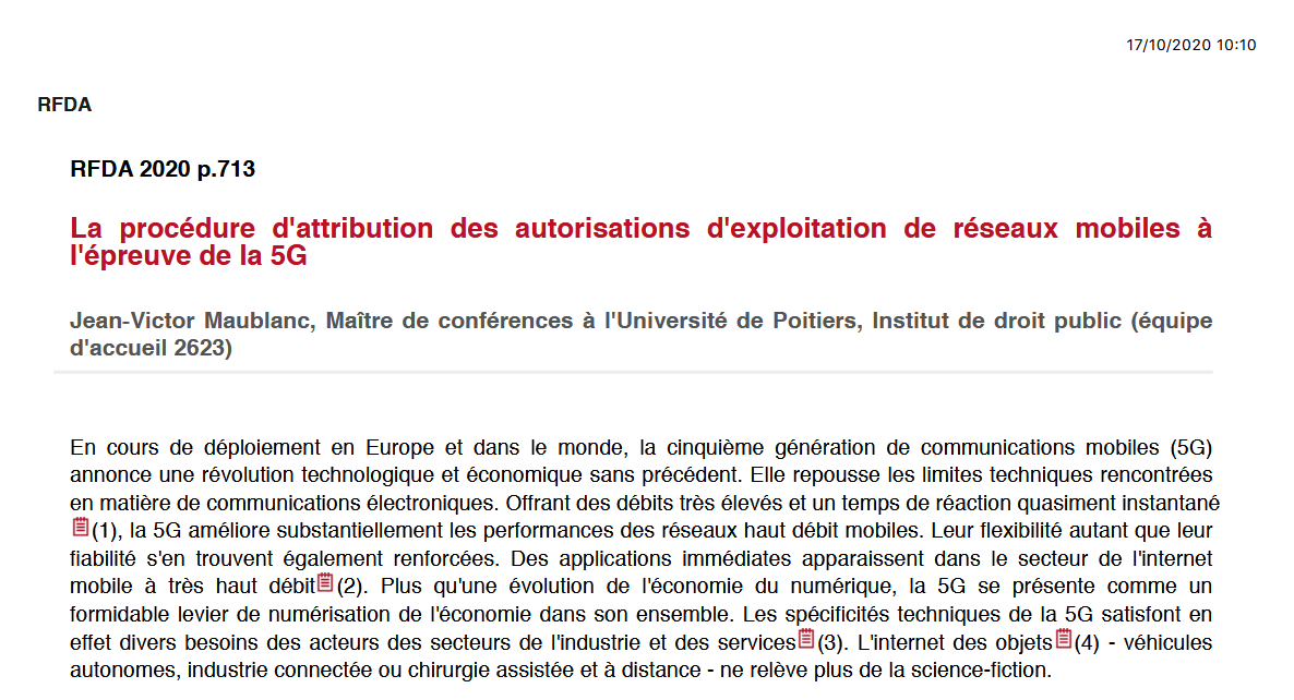 La procédure d'attribution des autorisations d'exploitation de réseaux mobiles à l'épreuve de la 5G